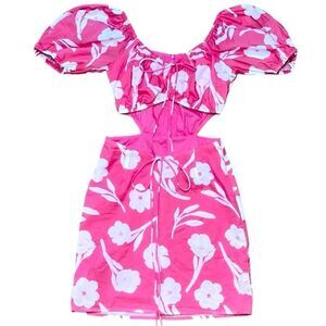 Sabo Floral Bare Midriff Mini Dress in Hot Pink/White Women’s S